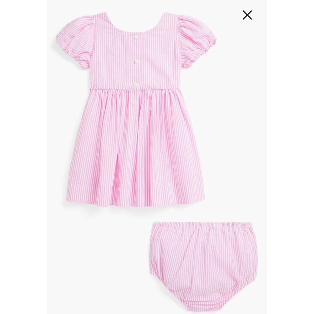 Polo Ralph Lauren Baby Pink Seersucker Dress And Bloomers Pink Stripe Preppy 3M